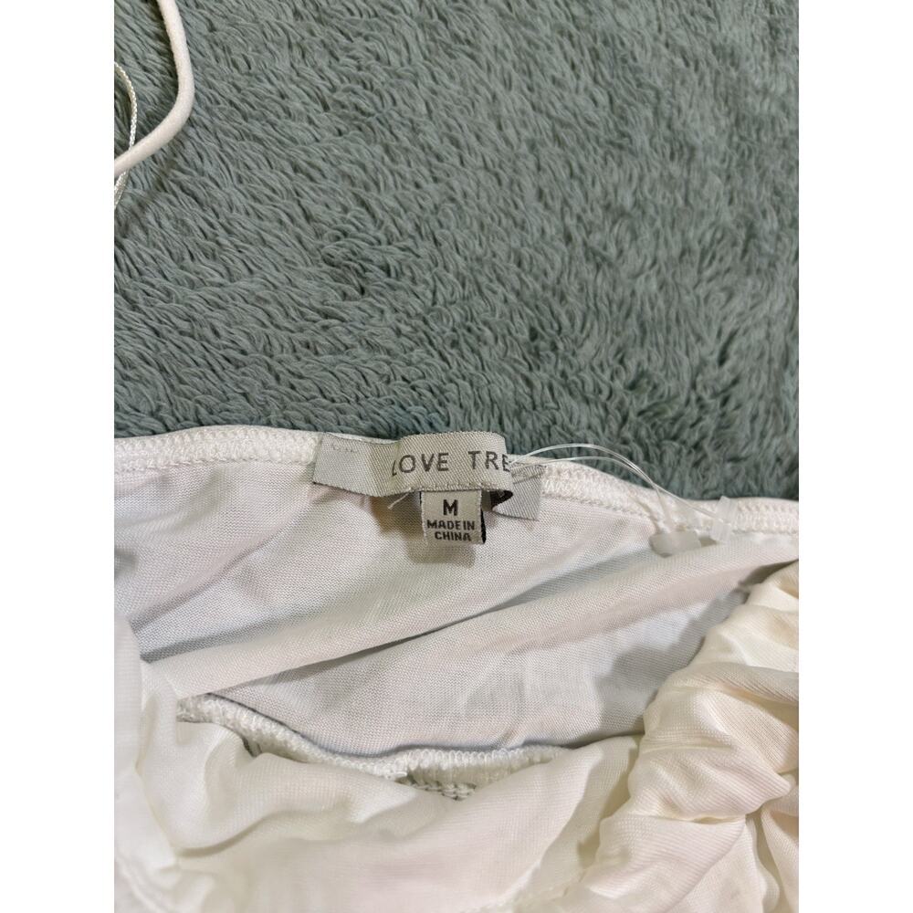 LOVE TREE White Cropped Ruffle Spaghetti Strap Sleeveless Tank Top Size M - Picture 2 of 3